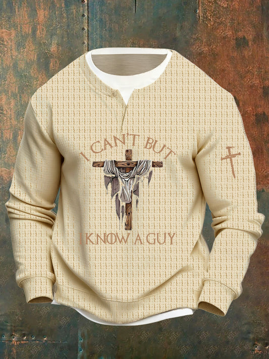 Men's Vintage Art Faith Casual Fake Two-Piece Sweatshirt