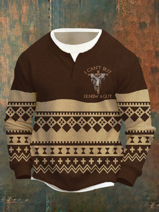 Men's Vintage Art Faith Casual Fake Two-Piece Sweatshirt