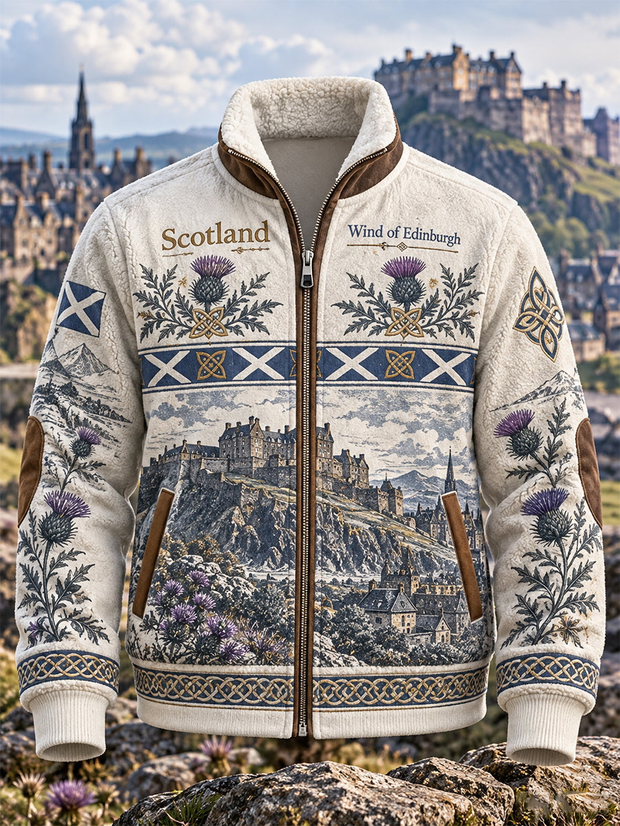 Men's Scottish Zip-Up Plush Stand Collar Jacket