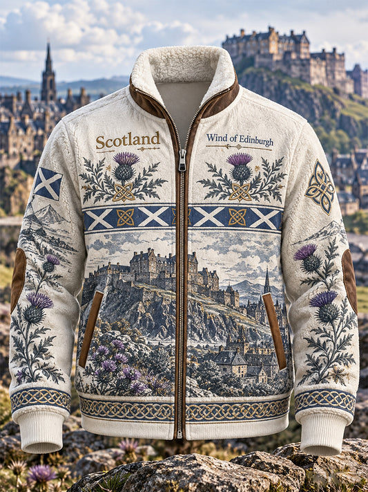 Men's Scottish Zip-Up Plush Stand Collar Jacket