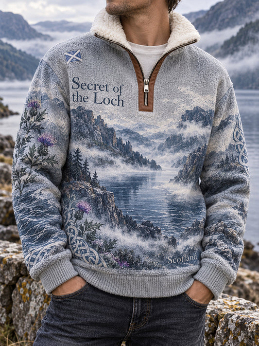 Men's British Scottish Fleece-Lined Stand Collar Sweatshirt