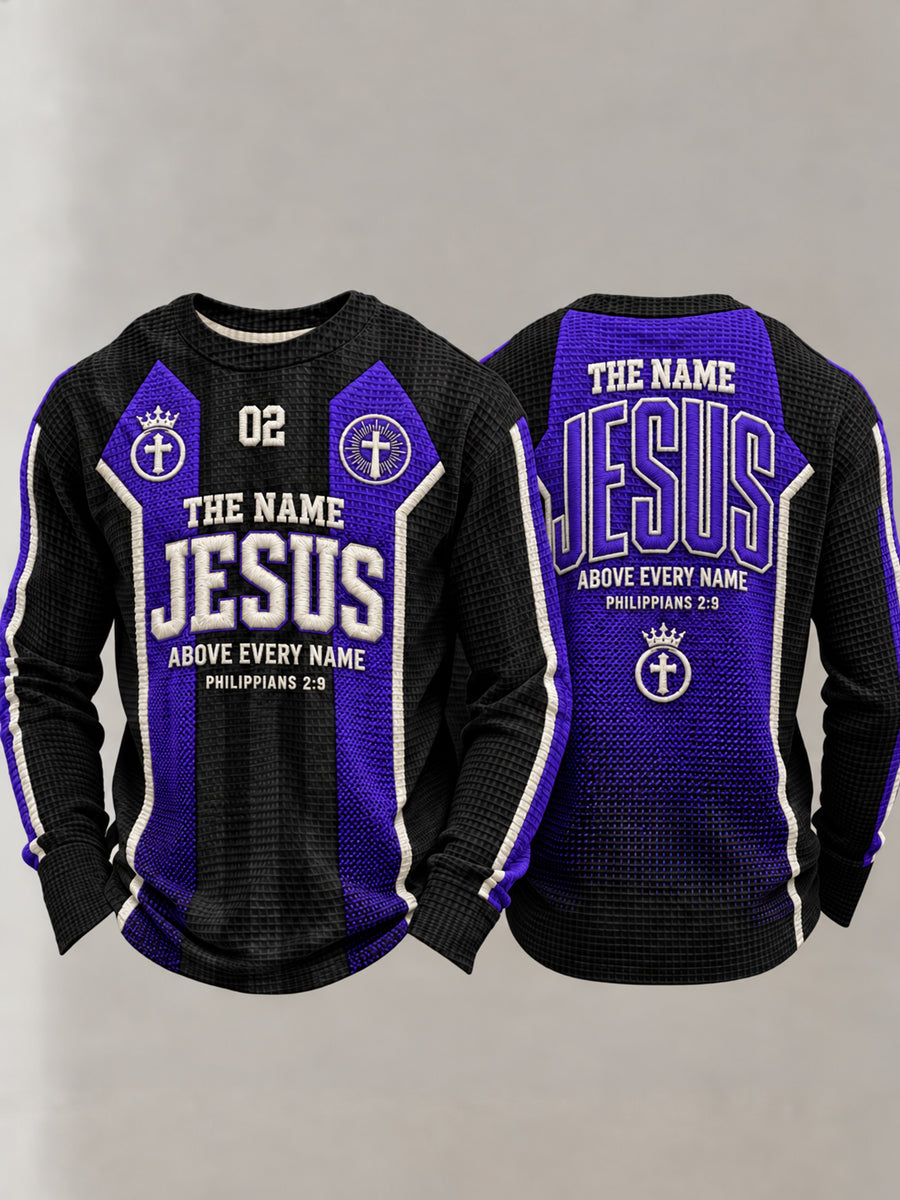 Men's Christian The Name Jesus Above Every Name Philippians 2:9 Waffle Sweatshirt