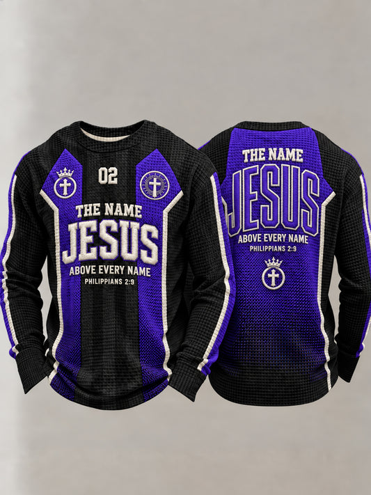 Men's Christian The Name Jesus Above Every Name Philippians 2:9 Waffle Sweatshirt