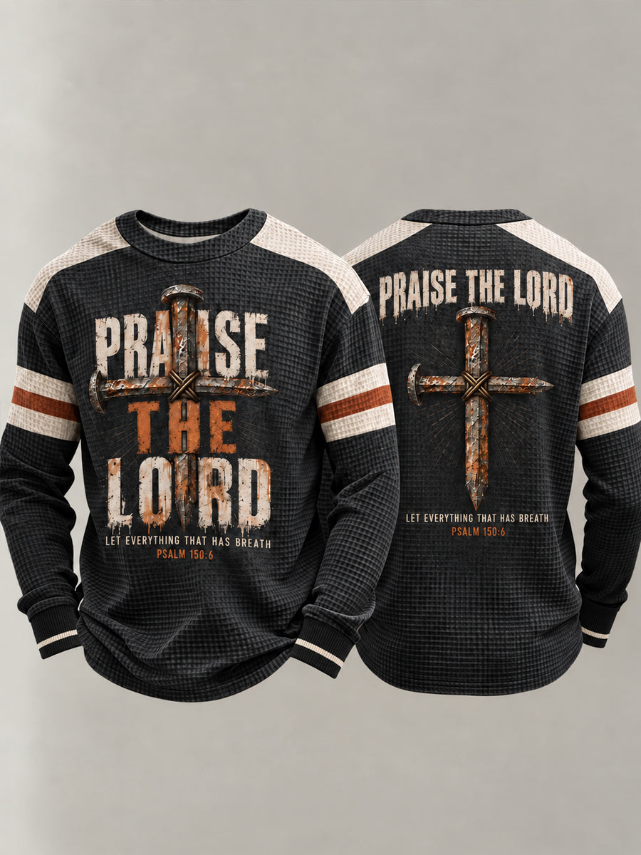 Men's Christian Praise The Lord Psalm 150:6  Nail Cross Waffle Sweatshirt