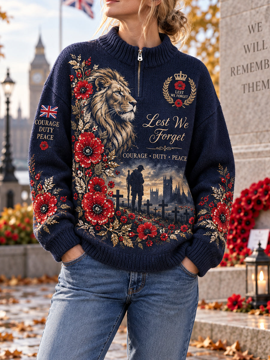 Women's Remembrance Day Print Turtleneck Long-Sleeve Sweatshirt