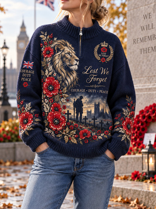 Women's Remembrance Day Print Turtleneck Long-Sleeve Sweatshirt