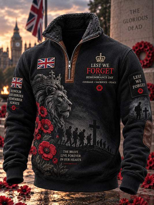 Men's Long-Sleeve Turtleneck Top With Remembrance Day Themed Print