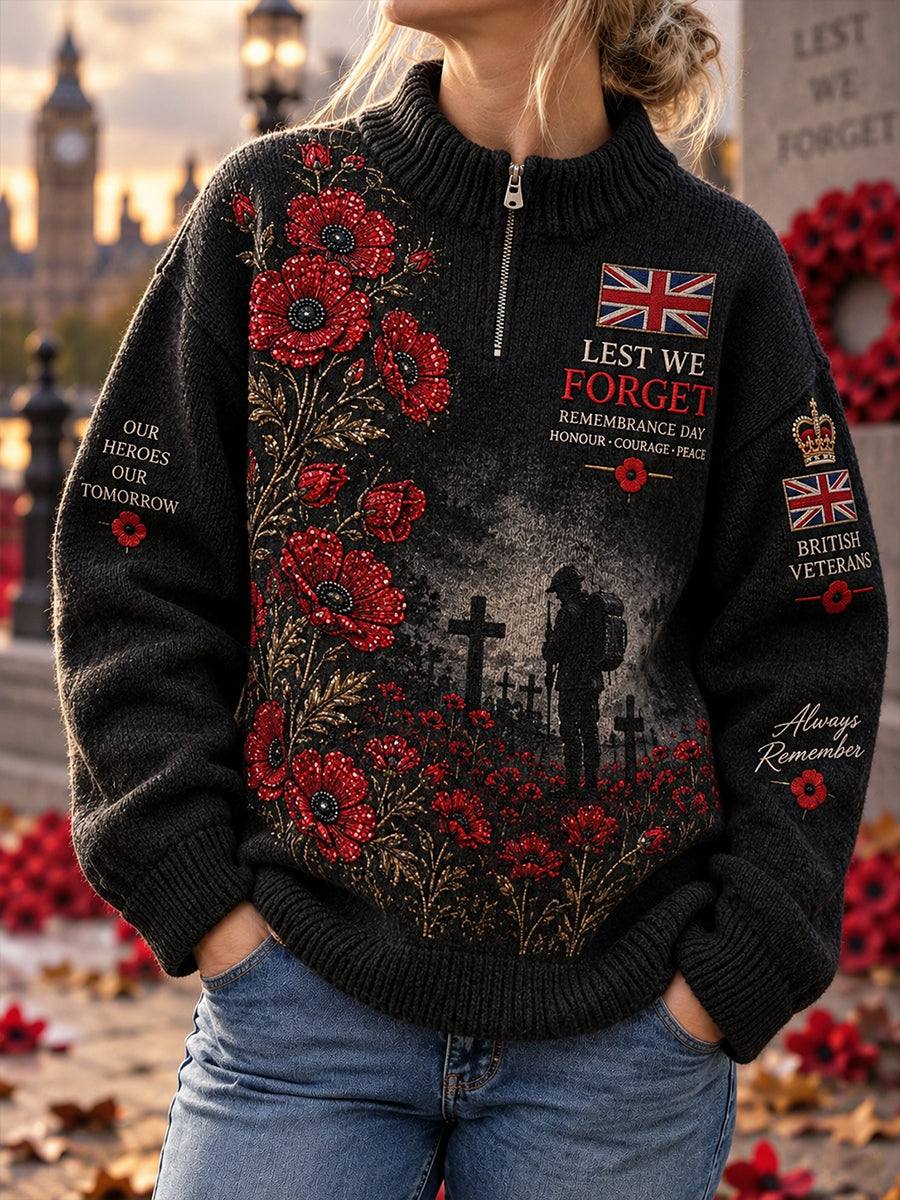 Women's Remembrance Day Print Turtleneck Long-Sleeve Sweatshirt