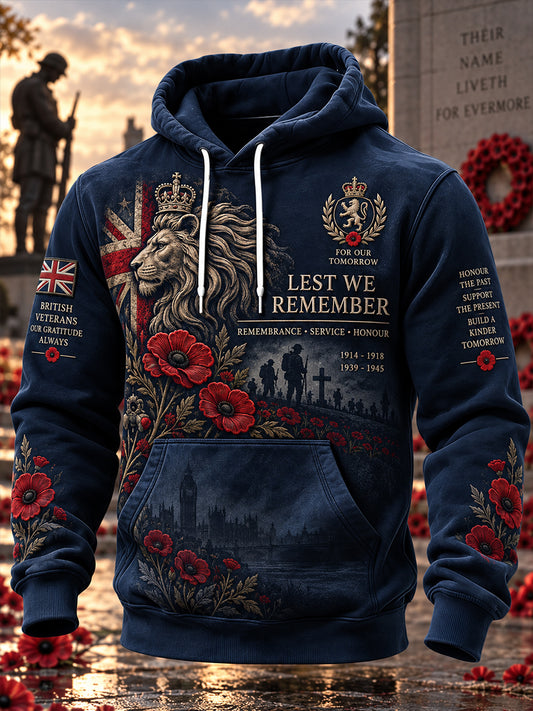 Men's Remembrance Day Print High-Neck Long-Sleeve Hoodie