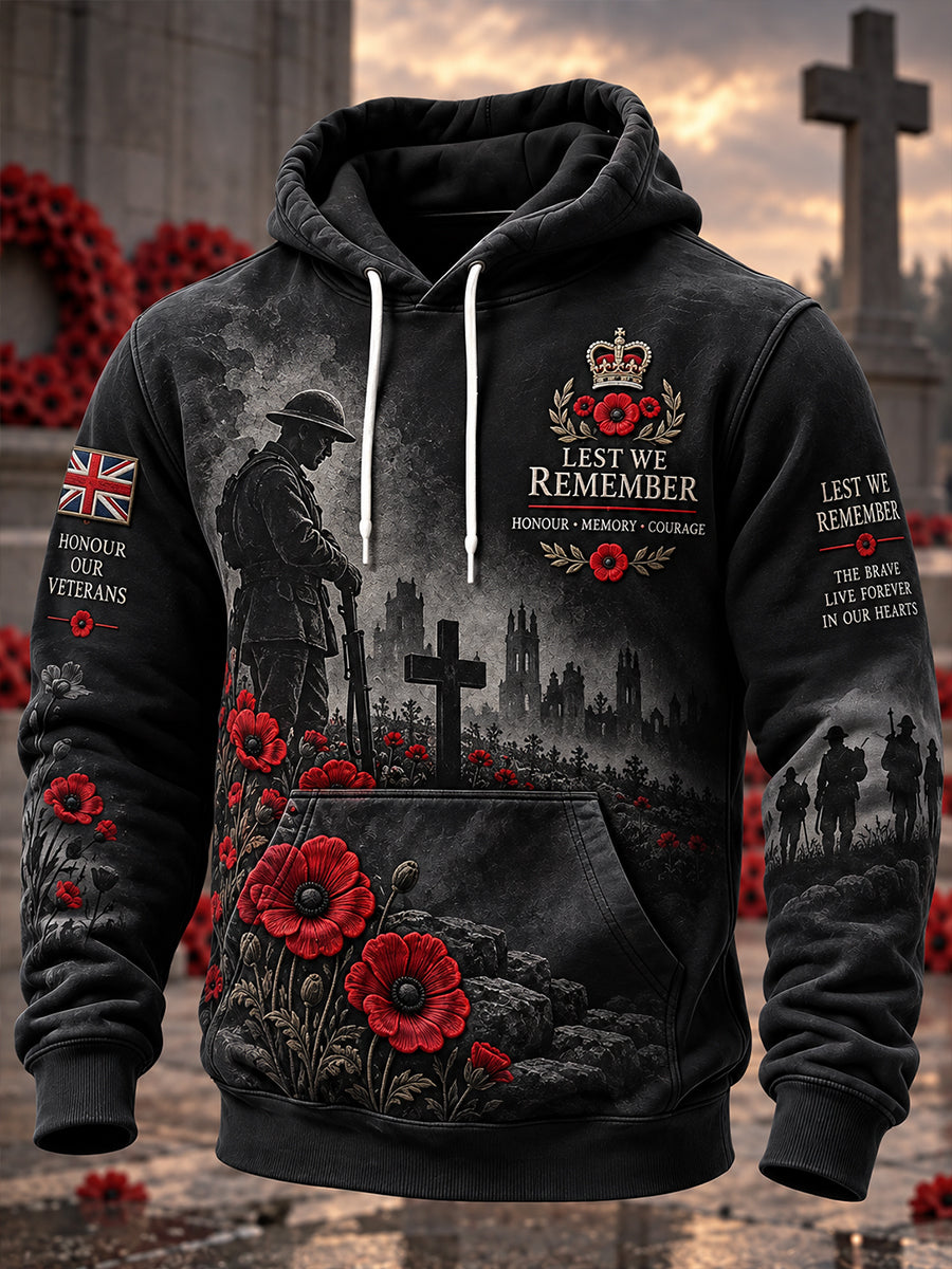 Men's Remembrance Day Print High-Neck Long-Sleeve Hoodie