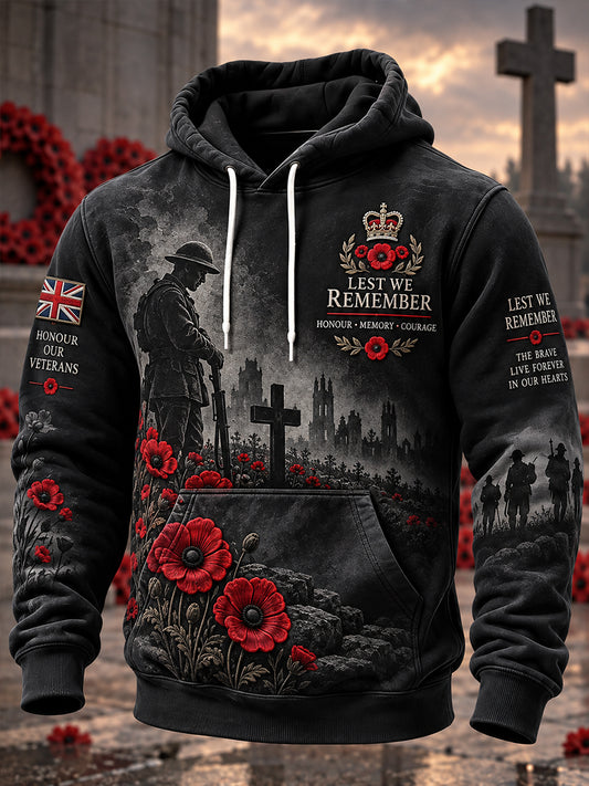 Men's Remembrance Day Print High-Neck Long-Sleeve Hoodie