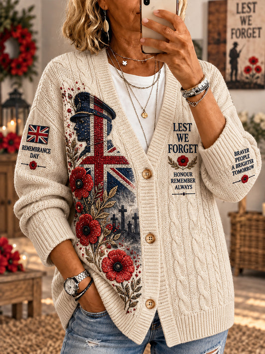 Women's Remembrance Day Print Knit Cardigan