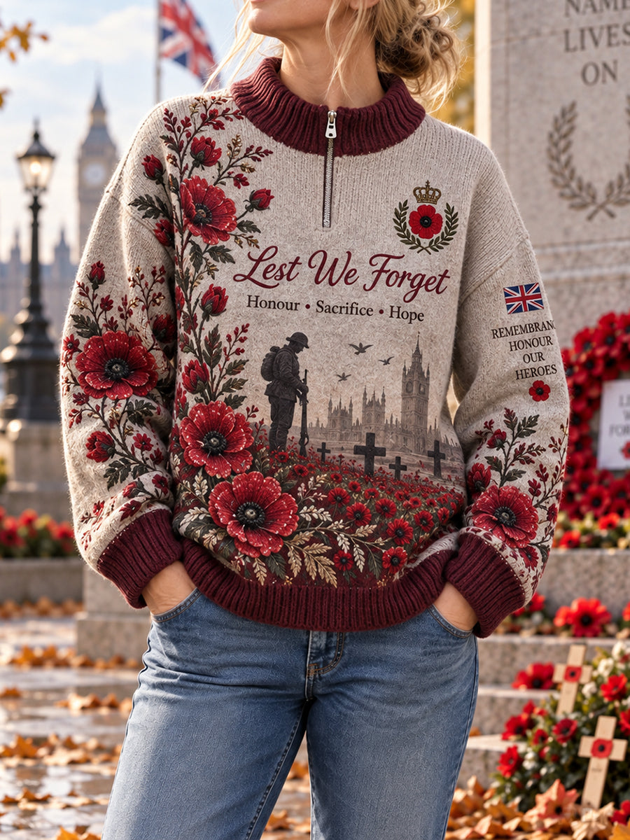 Women's Remembrance Day Print Turtleneck Long-Sleeve Sweatshirt