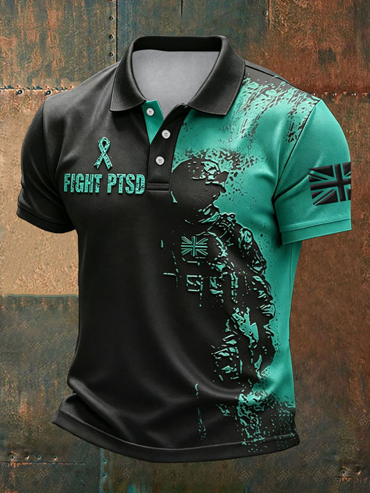 Men's PTSD Awareness Veteran Printed Casual Tops