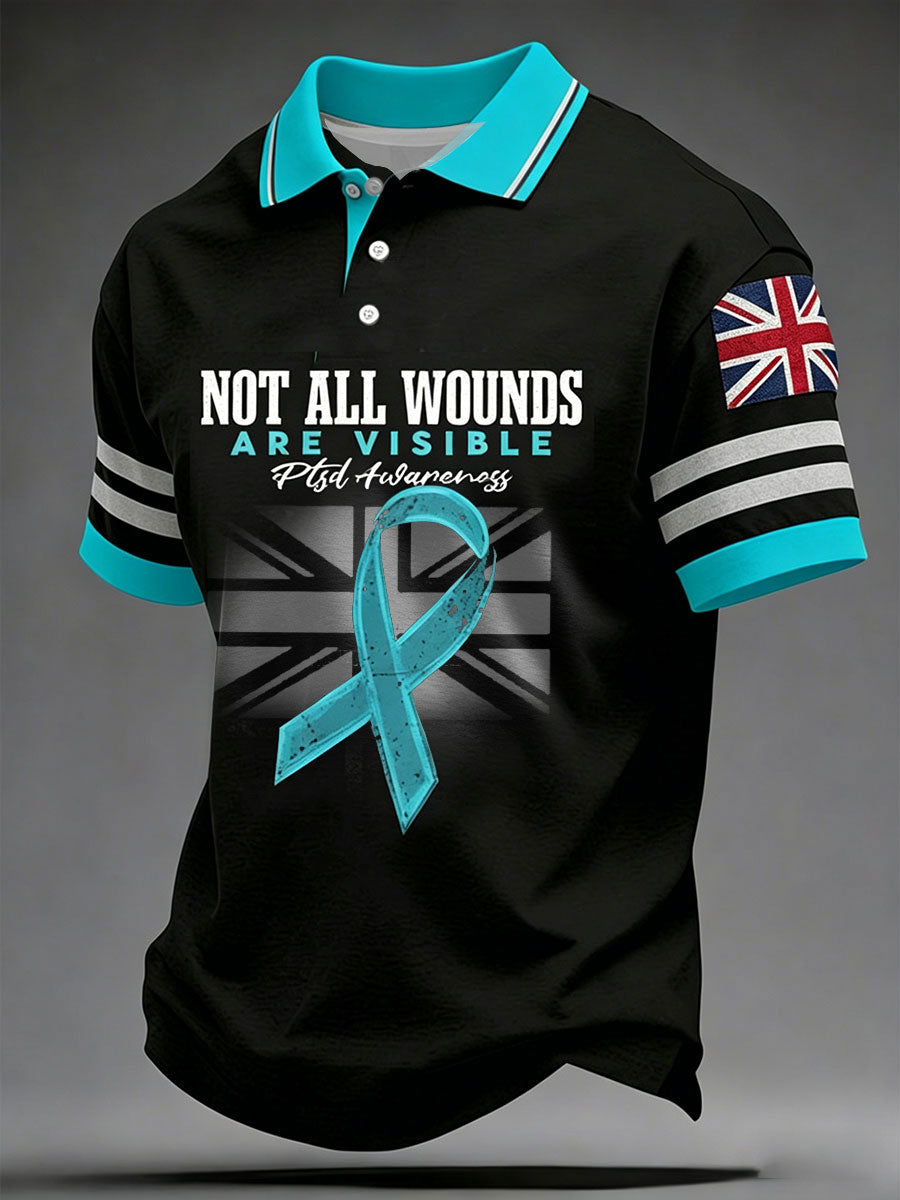 Men's Retro UK PTSD Awareness Printed Casual Tops