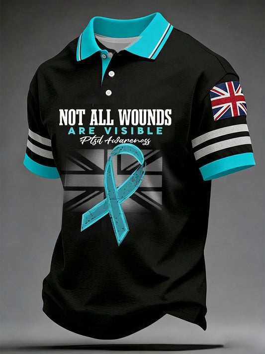 Men's Retro UK PTSD Awareness Printed Casual Tops