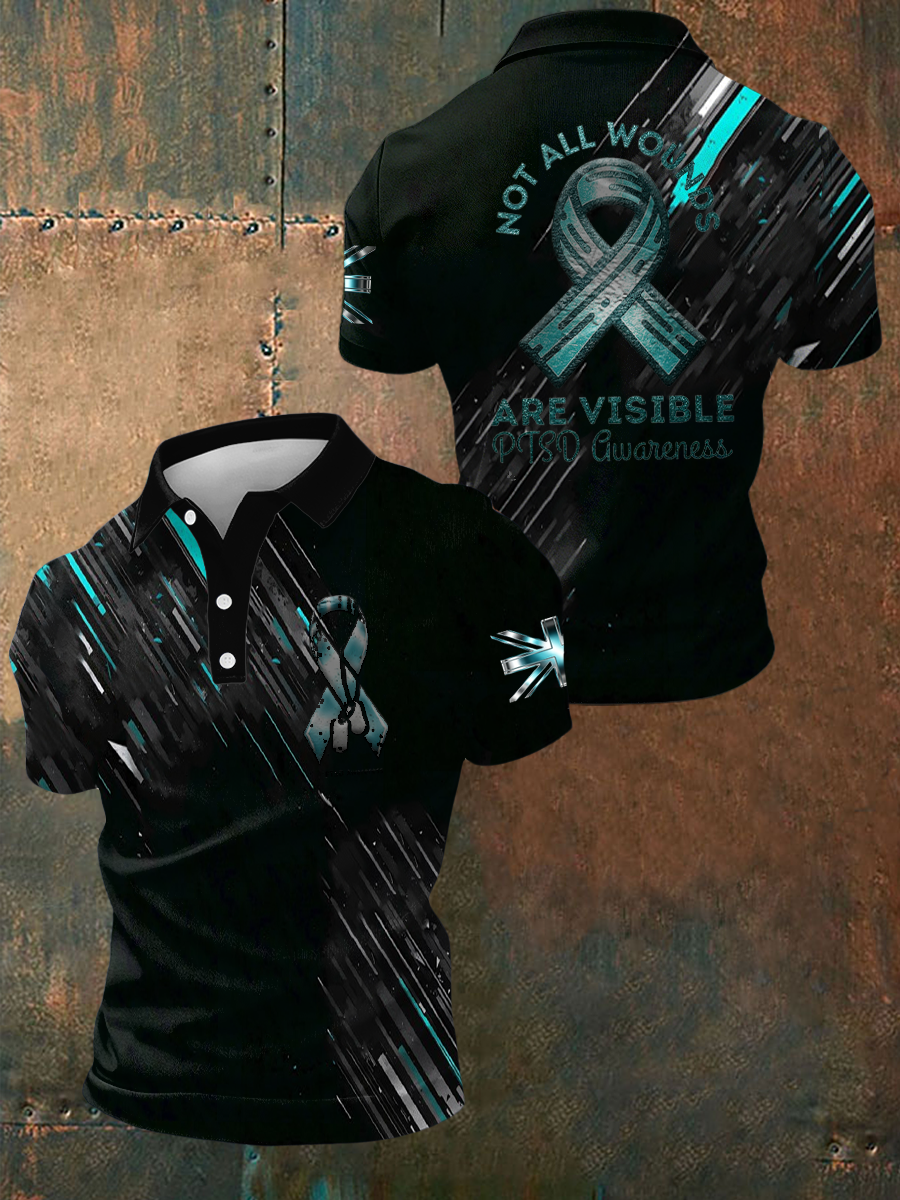 Men's PTSD Awareness Veteran Printed polo shirt