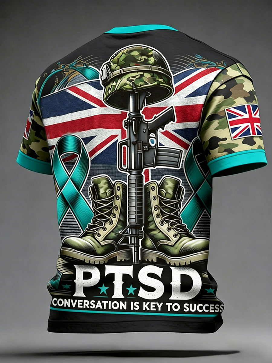 Men's Retro UK PTSD Awareness Printed T-shirt