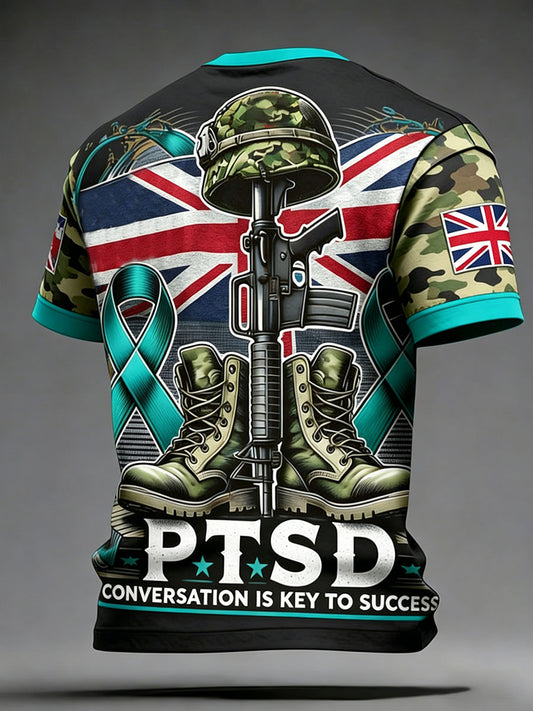 Men's Retro UK PTSD Awareness Printed T-shirt