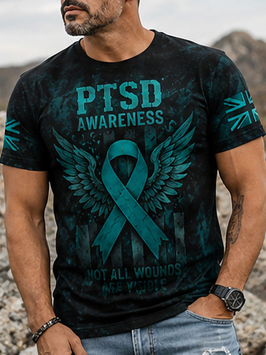 Men's PTSD Awareness Veteran Printed T-shirt