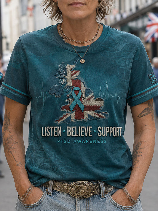 Women's UK PTSD Awareness Printed Linen T-shirt