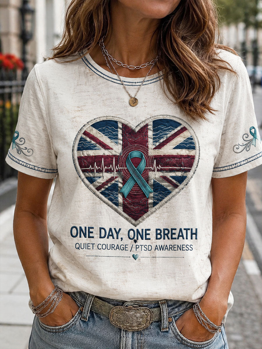 Women's UK PTSD Awareness Printed Linen T-shirt