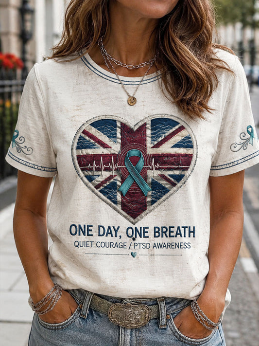 Women's UK PTSD Awareness Printed Linen T-shirt