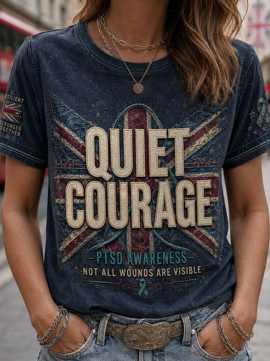 Women's UK PTSD Awareness Printed Linen T-shirt