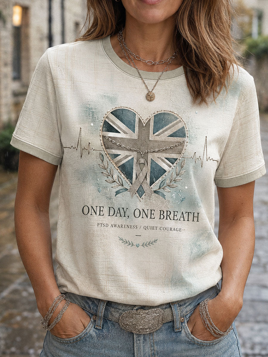 Women's UK PTSD Awareness Printed Linen T-shirt