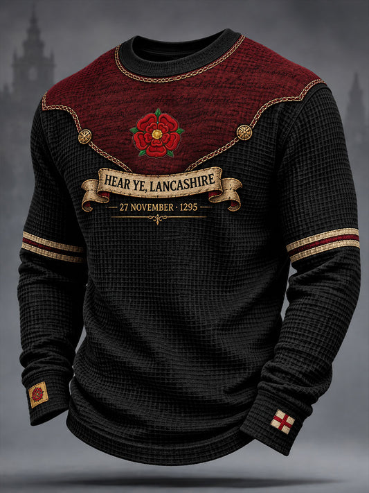 Men's England Lancashire Day Red Roses Art Printed Waffle Sweatshirt
