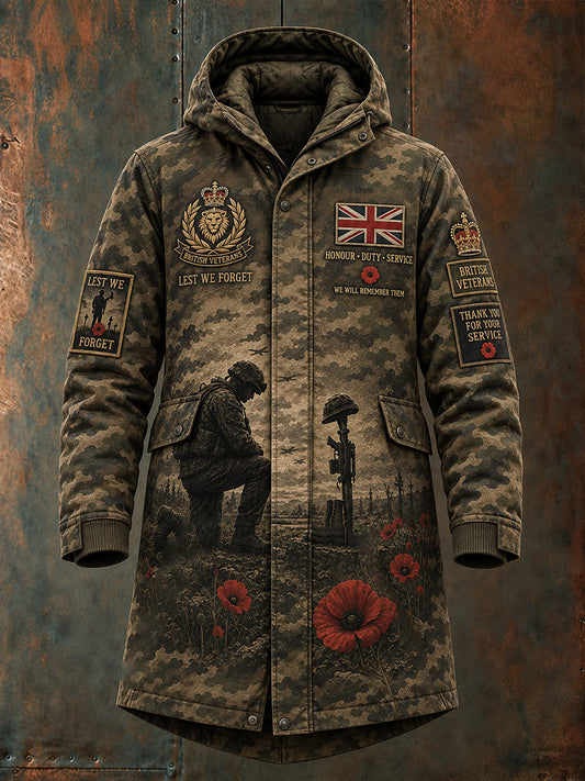 Men's Remembrance Day Print Longline Hooded Windbreaker