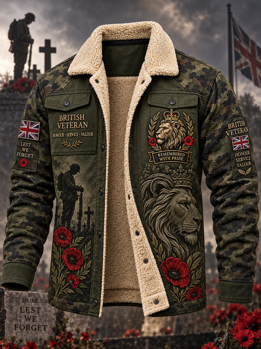 Men's Fleece-Lined Jacket With Remembrance Day-Themed Print