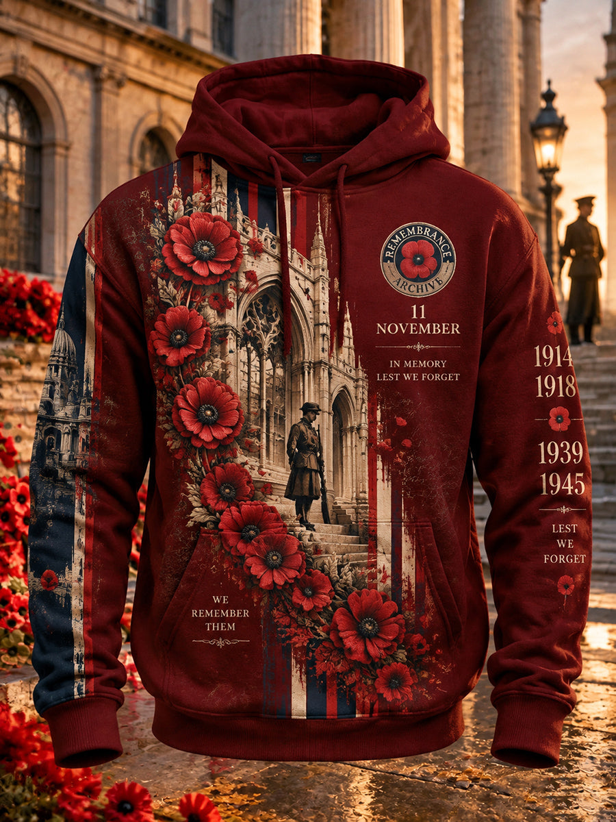 Men's Oversized British Remembrance Day Printed Hoodie