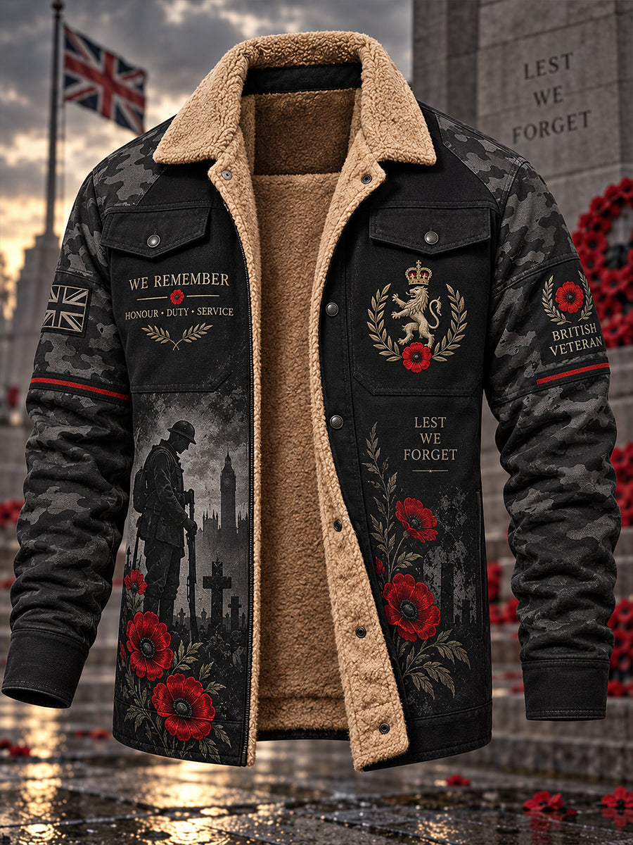 Men's Fleece-Lined Jacket With Remembrance Day-Themed Print
