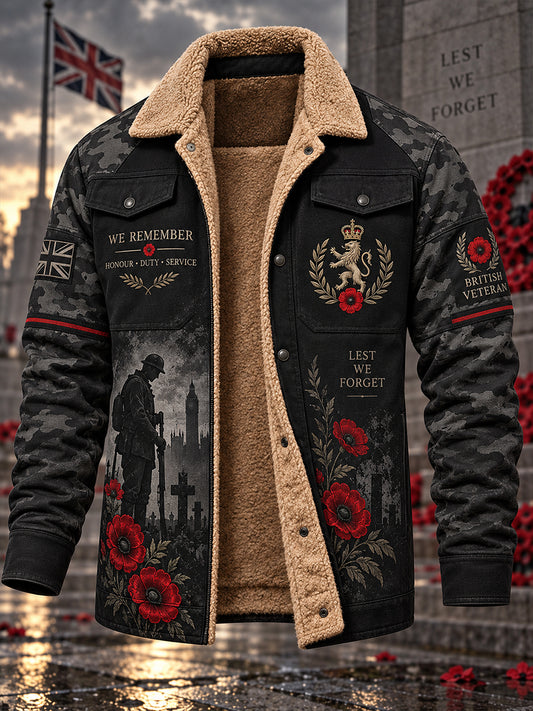 Men's Fleece-Lined Jacket With Remembrance Day-Themed Print