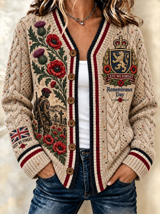 Women's Remembrance Day Lest We Forget Button-Front Cardigan