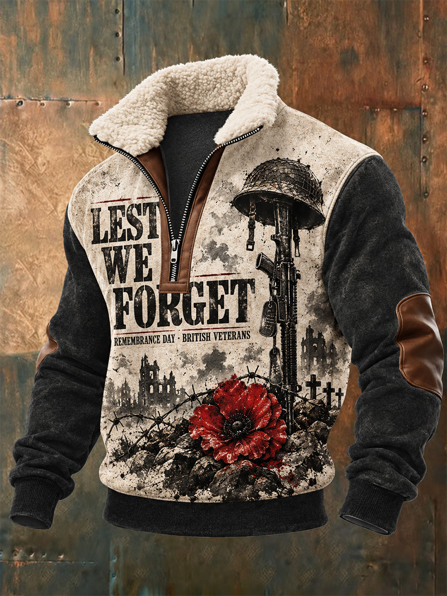 Men's Remembrance Day Lest We Forget  Baggy Zip-up Sweatshirt