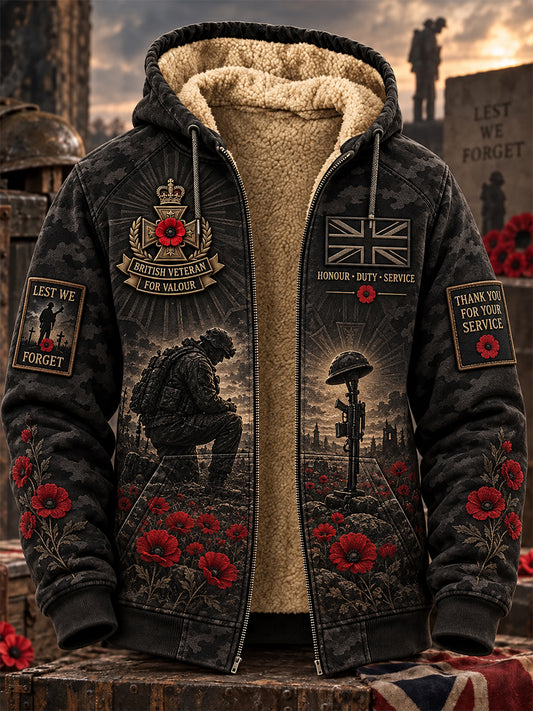 Men's Remembrance Day Lest We Forget Fleece-Lined Zipper Hoodie