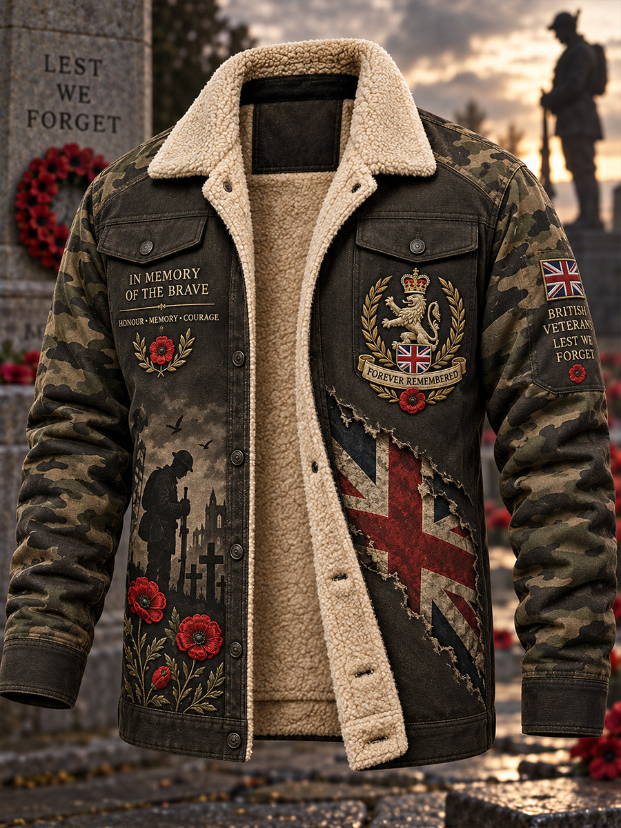 Men's Fleece-Lined Jacket With Remembrance Day-Themed Print