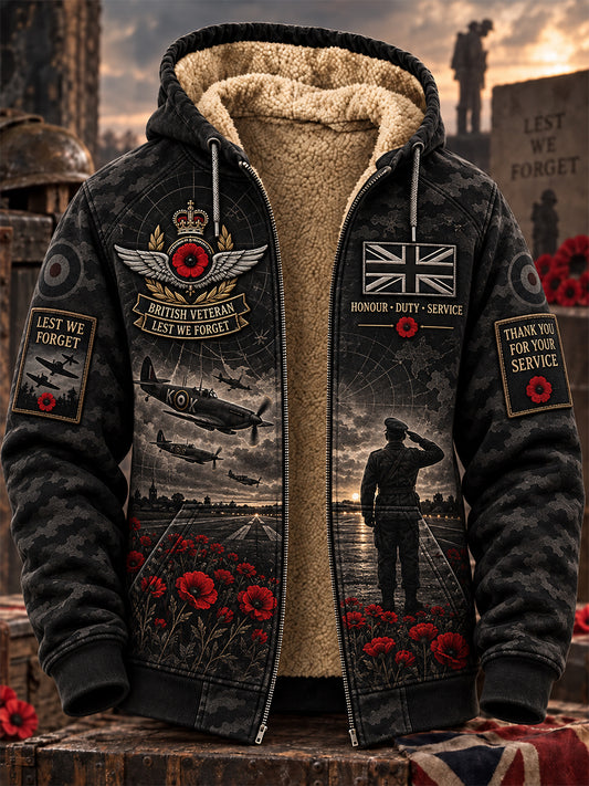 Men's Remembrance Day Lest We Forget Fleece-Lined Zipper Hoodie