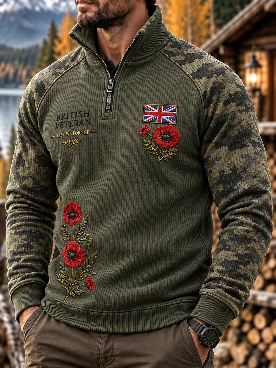 Men's Remembrance Day Print Raglan-Sleeve Mock-Neck Sweatshirt