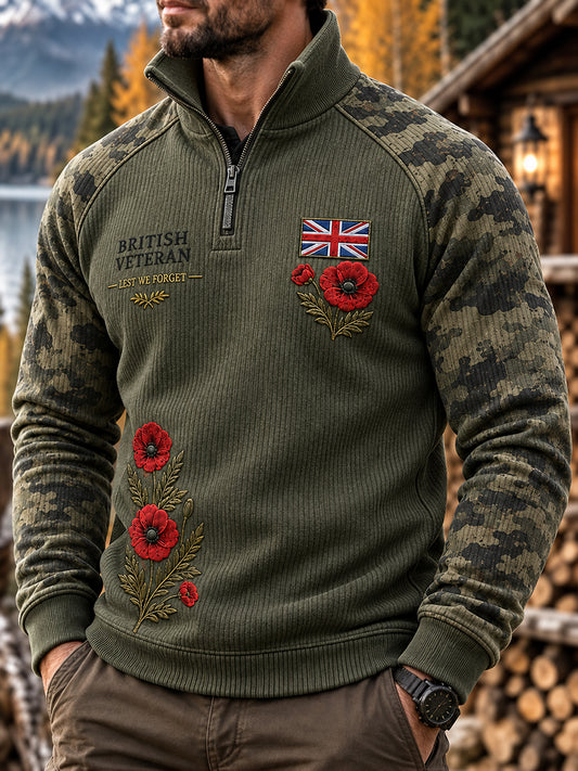 Men's Remembrance Day Print Raglan-Sleeve Mock-Neck Sweatshirt