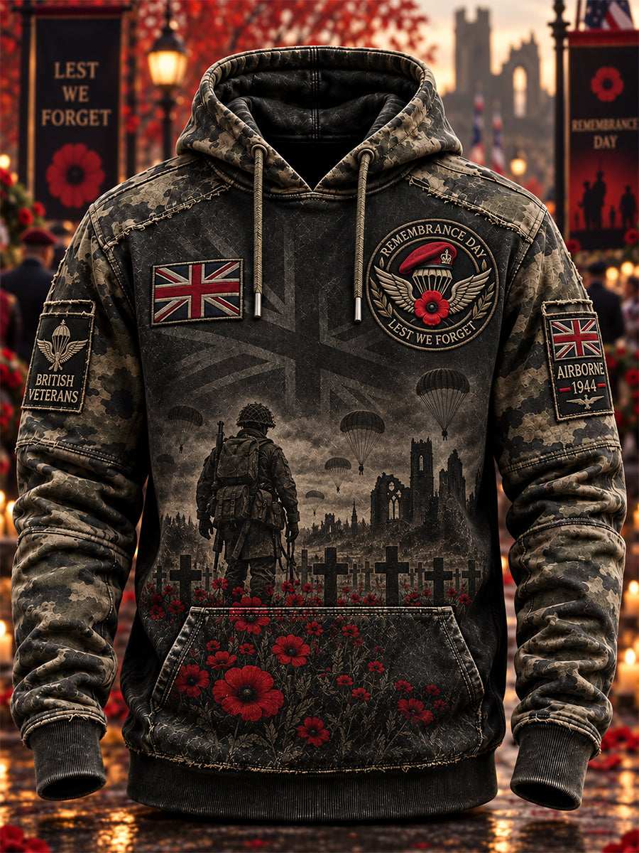 Men's Remembrance Day Lest We Forget  Hooded Sweatshirt