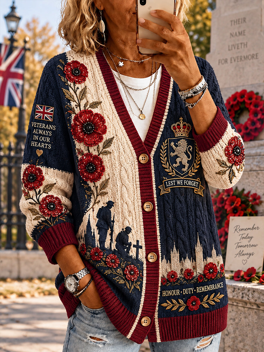 Women's Remembrance Day Print Knit Cardigan