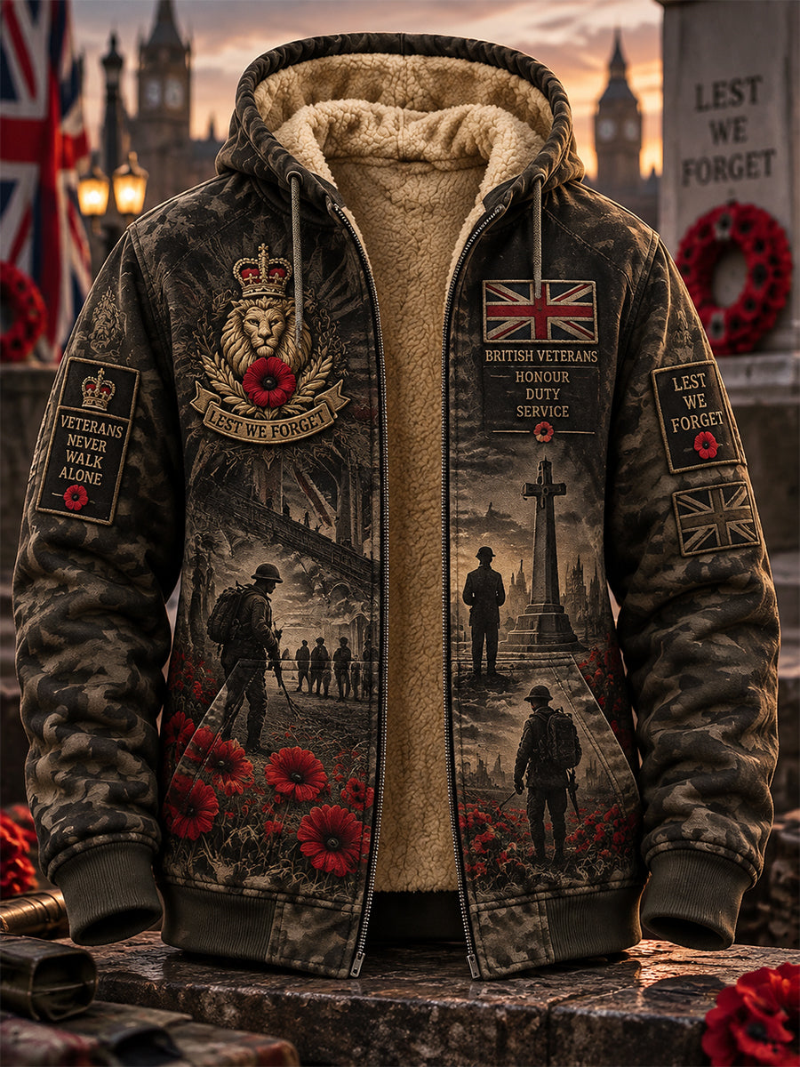 Men's Remembrance Day Lest We Forget Fleece-Lined Zipper Hoodie