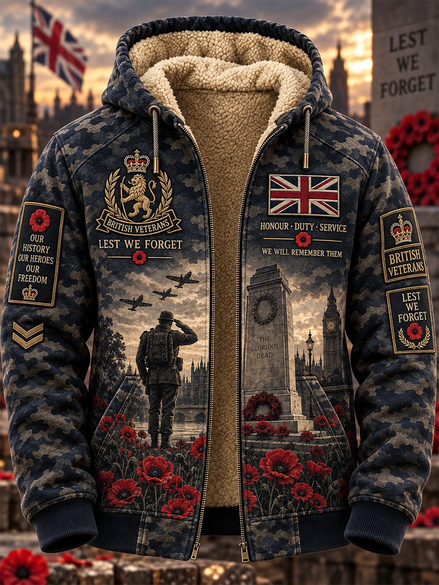 Men's Remembrance Day Lest We Forget Fleece-Lined Zipper Hoodie