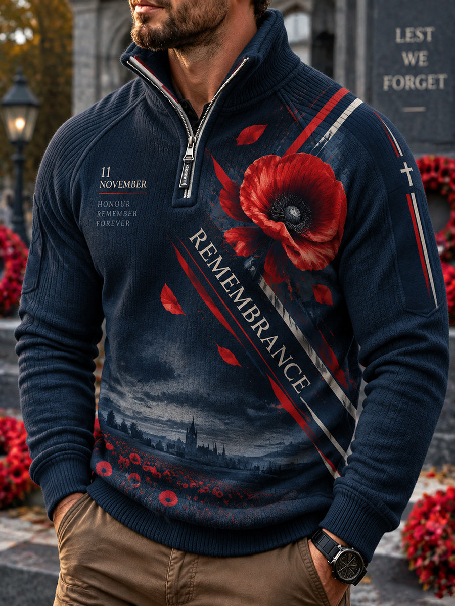 Men's British Remembrance Day Printed Placketed Sleeve Sweater