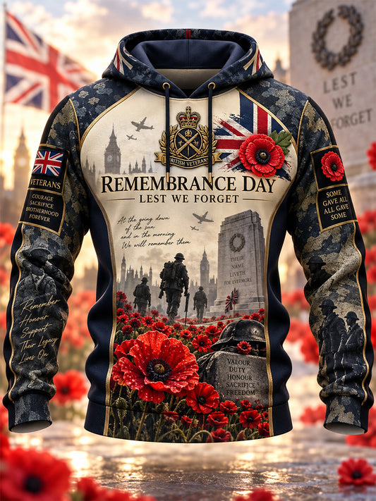 Men's Remembrance Day Lest We Forget  Hooded Sweatshirt