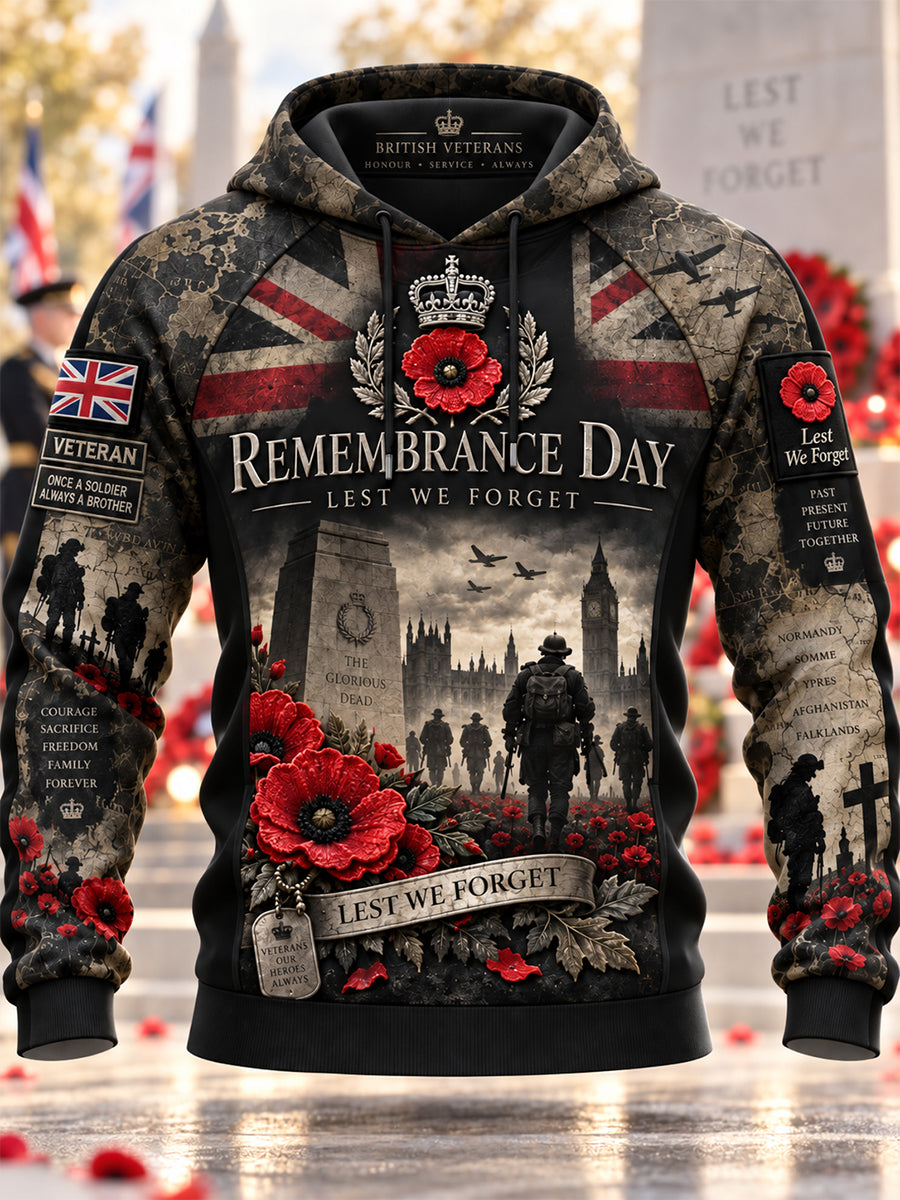 Men's Remembrance Day Lest We Forget  Hooded Sweatshirt
