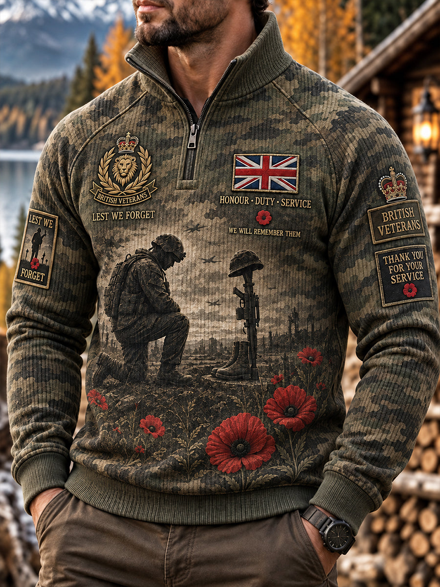 Men's Remembrance Day Print Raglan-Sleeve Mock-Neck Sweatshirt